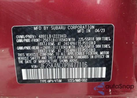 2023 Subaru Forester Limited z USA, uszkodzony, nr VIN JF2SKANC0PH477116